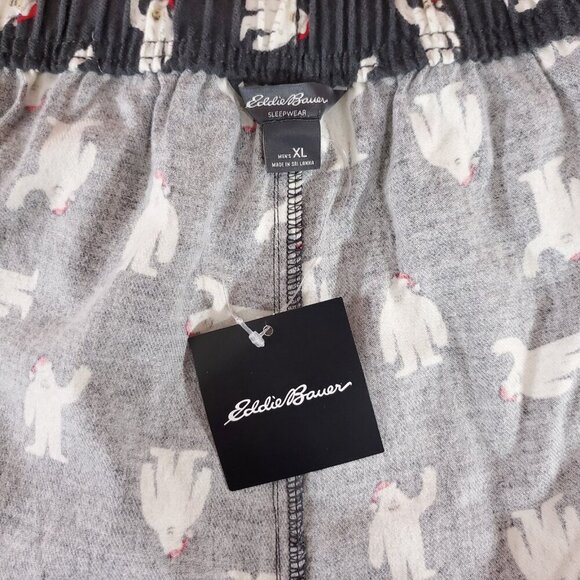 NWT Eddie Bauer Mens Size XL Mr Flannel Sleep Pants Yeti Christmas Hat Holiday - Picture 10 of 16